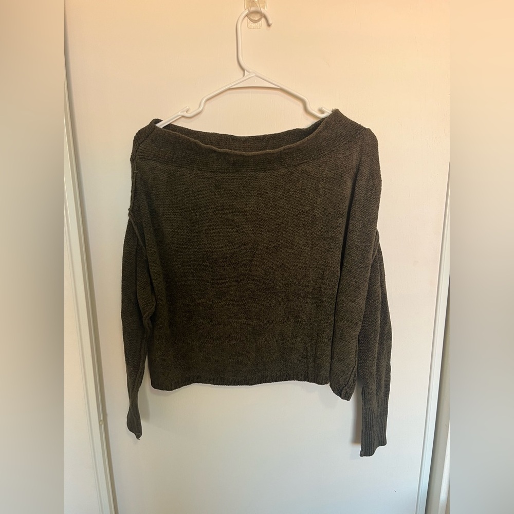 Free People Green Off The Shoulder Slouch ‎ Knit Long Sleeve Top XS
